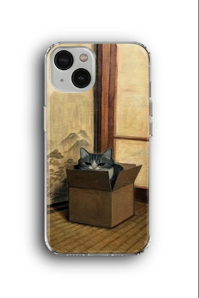 iPhone 13 Mini Uyumlu Baskılı Şeffaf Kılıf Kapak "Japon Evi Kedi Komik Kargo"