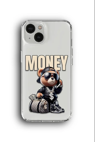 iPhone 13 Mini Uyumlu Baskılı Şeffaf Kılıf Kapak "Money Bear"