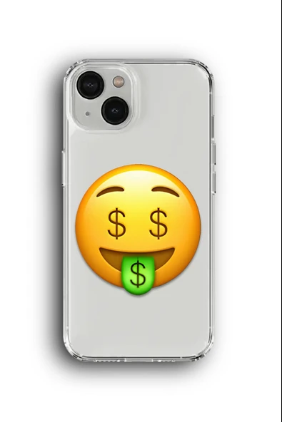 iPhone 13 Mini Uyumlu Baskılı Şeffaf Kılıf Kapak "Para Dil Emoji"