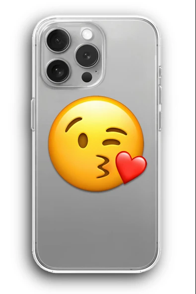 iPhone 13 Pro Max Uyumlu Baskılı Şeffaf Kılıf Kapak "Öpücük Kalp Emoji"