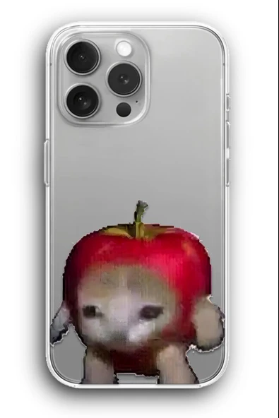 iPhone 13 Pro Max Uyumlu Baskılı Şeffaf Kılıf Kapak "Elma Kedi 144P"