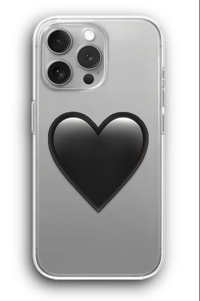 iPhone 13 Pro Max Uyumlu Baskılı Şeffaf Kılıf Kapak "Siyah Kalp Emoji Parlak"