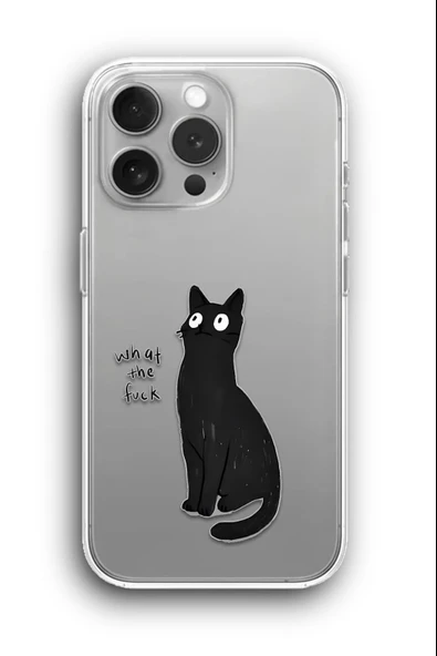 iPhone 13 Pro Uyumlu Baskılı Şeffaf Kılıf Kapak "What The F*Ck Karakedi"