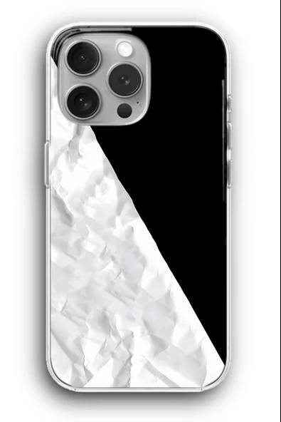 iPhone 13 Pro Max Uyumlu Baskılı Şeffaf Kılıf Kapak "Kırışık Dizayn Siyah Beyaz"
