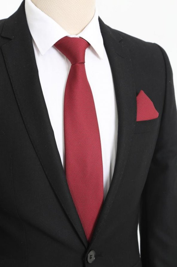 Brianze Kırmızı Beyaz Noktalı Desen Mendilli Kravat