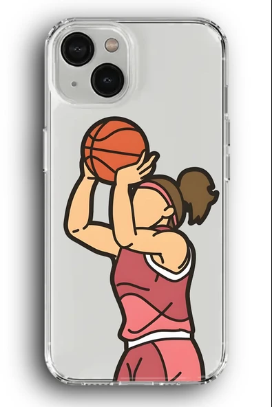 iPhone 14 Plus Uyumlu Baskılı Şeffaf Kılıf Kapak "Kadın Basketçi"