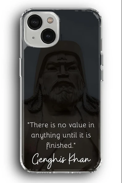 iPhone 14 Plus Uyumlu Baskılı Şeffaf Kılıf Kapak "Cengiz Han Mentality"