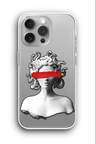 iPhone 14 Pro Uyumlu Baskılı Şeffaf Kılıf Kapak "Medusa Kadın Taş"