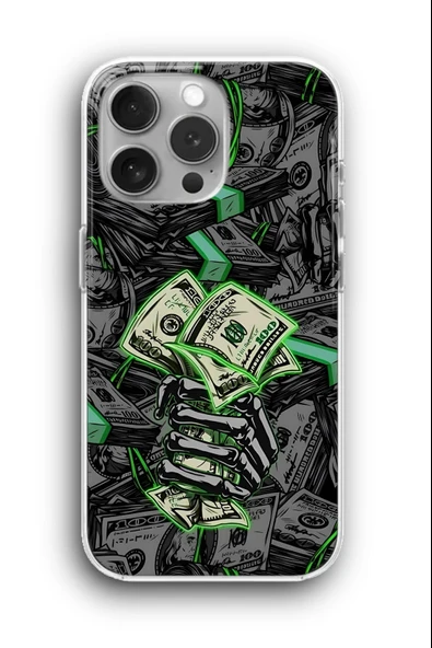 iPhone 14 Pro Uyumlu Baskılı Şeffaf Kılıf Kapak "İskelet Dolar"