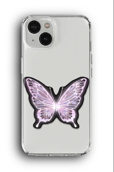 iPhone 14 Uyumlu Baskılı Şeffaf Kılıf Kapak "Neon Parlak Pembe Kelebek"