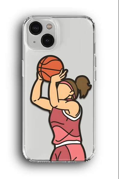 iPhone 14 Uyumlu Baskılı Şeffaf Kılıf Kapak "Kadın Basketçi"
