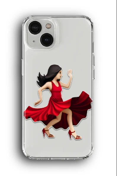 iPhone 14 Uyumlu Baskılı Şeffaf Kılıf Kapak "Tango Elbise Kırmızı Kadın"