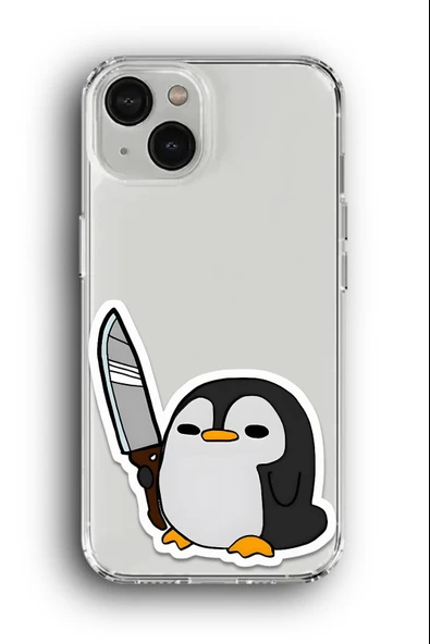 iPhone 14 Uyumlu Baskılı Şeffaf Kılıf Kapak "Bela Penguen Bıçaklı"