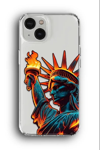 iPhone 14 Uyumlu Baskılı Şeffaf Kılıf Kapak "Özgürlük Heykeli Liberty"