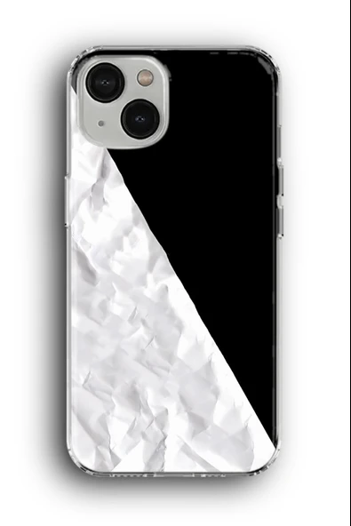 iPhone 14 Uyumlu Baskılı Şeffaf Kılıf Kapak "Kırışık Dizayn Siyah Beyaz"