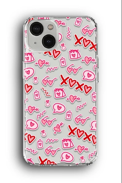 iPhone 14 Uyumlu Baskılı Şeffaf Kılıf Kapak "Xoxo"