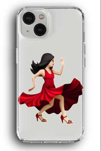 iPhone 15 Plus Uyumlu Baskılı Şeffaf Kılıf Kapak "Tango Elbise Kırmızı Kadın"