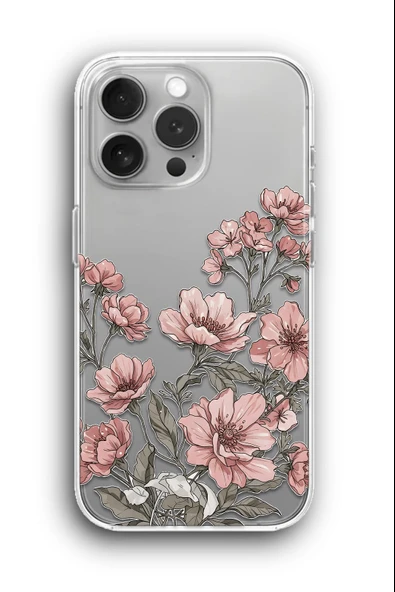 iPhone 15 Pro Uyumlu Baskılı Şeffaf Kılıf Kapak "Yaz Çiçekleri"