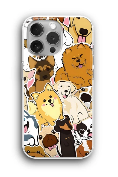 iPhone 15 Pro Uyumlu Baskılı Şeffaf Kılıf Kapak "Dogs And Dogs"