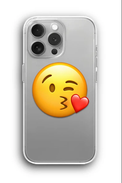 iPhone 15 Pro Uyumlu Baskılı Şeffaf Kılıf Kapak "Öpücük Kalp Emoji"