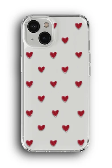 iPhone 15 Uyumlu Baskılı Şeffaf Kılıf Kapak "Pastel Heart Kırmızı"