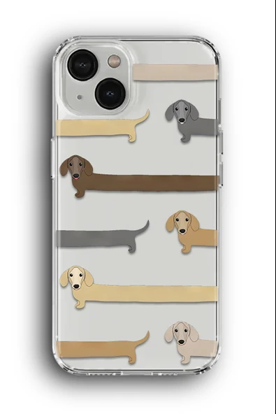 iPhone 15 Uyumlu Baskılı Şeffaf Kılıf Kapak "Sosis Köpekler Sevimli Komik"