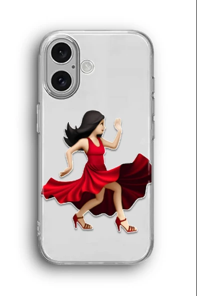 iPhone 16 Plus Uyumlu Baskılı Şeffaf Kılıf Kapak "Tango Elbise Kırmızı Kadın"
