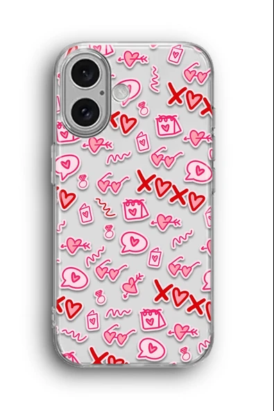 iPhone 16 Plus Uyumlu Baskılı Şeffaf Kılıf Kapak "Xoxo"