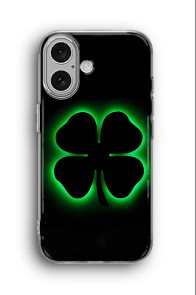 iPhone 16 Plus Uyumlu Baskılı Şeffaf Kılıf Kapak "4 Yapraklı Şans Yonca"