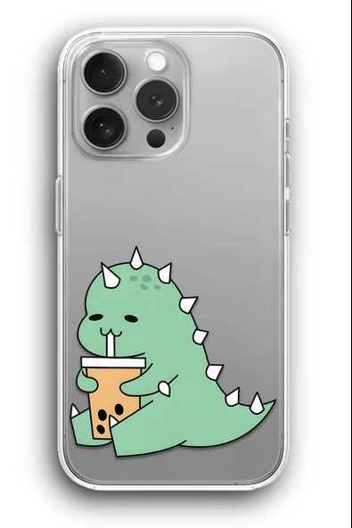 iPhone 16 Pro Max Uyumlu Baskılı Şeffaf Kılıf Kapak "Dino İçecek"