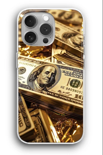 iPhone 16 Pro Max Uyumlu Baskılı Şeffaf Kılıf Kapak "Dolar Zenginlik Kasa Altın Kapital"