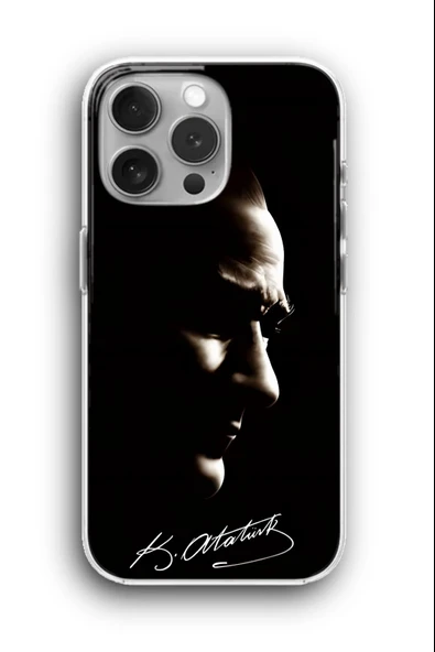 iPhone 16 Pro Uyumlu Baskılı Şeffaf Kılıf Kapak "Karanlık Tema Kemal Atatürk"