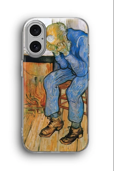iPhone 16 Uyumlu Baskılı Şeffaf Kılıf Kapak "Ağlayan İhtiyar Classic Art"