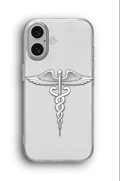 iPhone 16 Uyumlu Baskılı Şeffaf Kılıf Kapak "Sağlık Health Caduceus"
