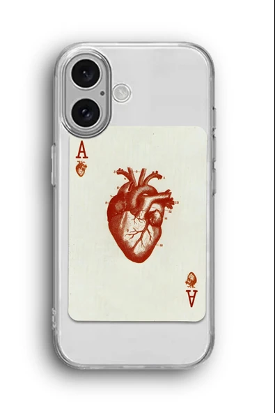 iPhone 16 Uyumlu Baskılı Şeffaf Kılıf Kapak "Heart Kart"