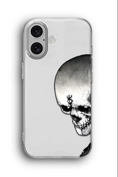 iPhone 16 Uyumlu Baskılı Şeffaf Kılıf Kapak "Kuru Kafa"