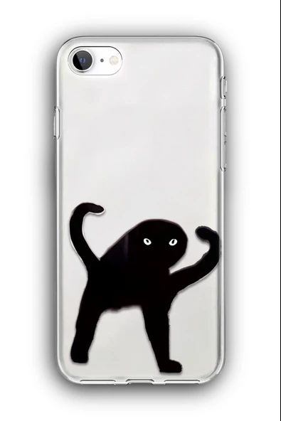 iPhone SE (2020,2022) Uyumlu Baskılı Şeffaf Kılıf Kapak "Siyah Kedi Meme"