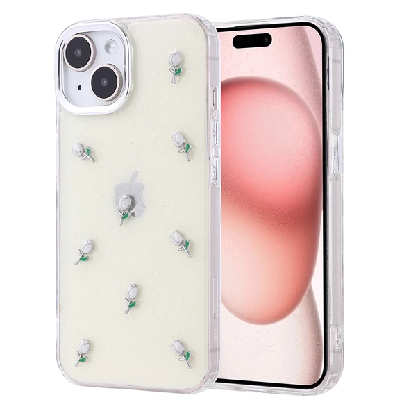 Apple iPhone 15 Kılıf Airbag Tasarımlı Simli Şeffaf Zore Kutup Kapak - 3