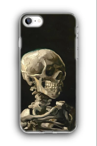 iPhone SE (2020,2022) Uyumlu Baskılı Şeffaf Kılıf Kapak "İskelet Tablo Yağlıboya"