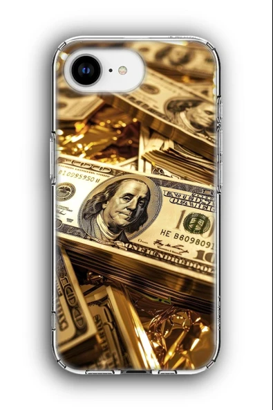 iPhone 16e Uyumlu Baskılı Şeffaf Kılıf Kapak "Dolar Zenginlik Kasa Altın Kapital"