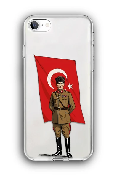 iPhone SE (2020,2022) Uyumlu Baskılı Şeffaf Kılıf Kapak "Atam Bayrak Sanat"