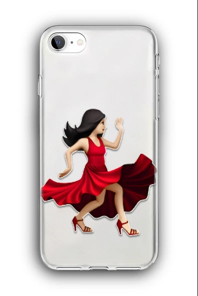 iPhone SE (2020,2022) Uyumlu Baskılı Şeffaf Kılıf Kapak "Tango Elbise Kırmızı Kadın"