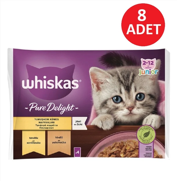 Whiskas Pure Deligt Junıor Tavuk ve Hindili Yavru Kedi Poşet Mama 85 G 4'lü paket x 8 Adet(32 adet yaş mama) - Resim 3