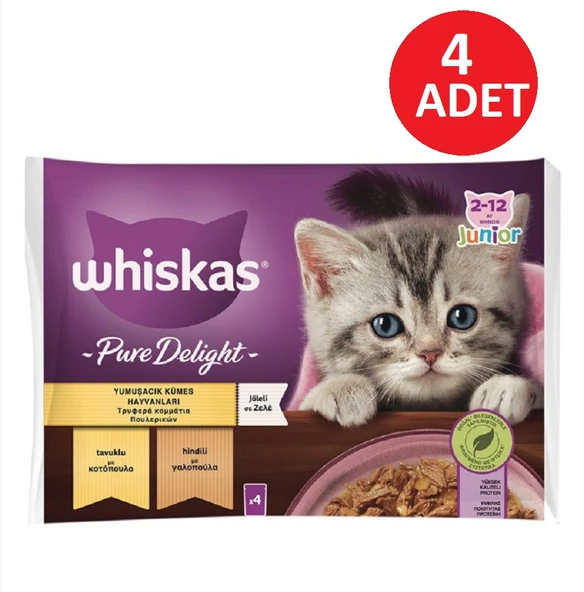 Whiskas Pure Deligt Junıor Tavuk ve Hindili Yavru Kedi Poşet Mama 85 G 4'lü paket x 4 Adet(16 adet yaş mama) - Resim 2