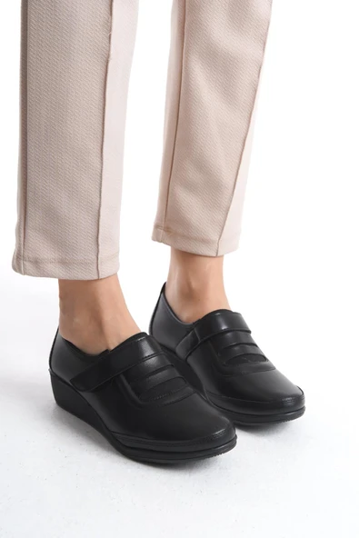 Kadın Comfort Taban Günlük Ayakkabı Cırtlı Hafif Yüksek Taban Yuvarlak Burun Ayakkabı - Resim 2