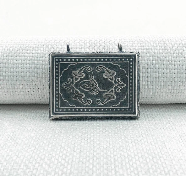 925 Ayar Gümüş Osmanlı Tuğralı Muska Kabı Kolye Ucu - Resim 2