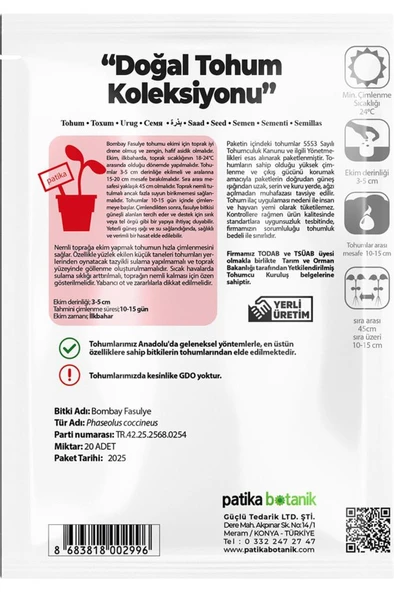 20 Adet Bombai Fasulye Tohumu - Resim 3