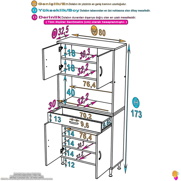 Modilayn ARDA Banyo Dolabı 80x173x32,5cm 1 çekmece 4 kapak ve 7 raflı İhtiyaca uygun kolay kurulum - Resim 4