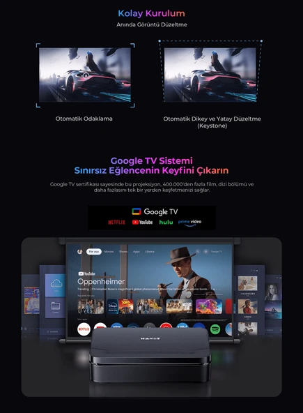 HAVIT PJ600 PLUS 600 ANSI Lümen BATARYALI FULL HD Google TV'li Ultra Kısa Mesafe Projeksiyon - 5