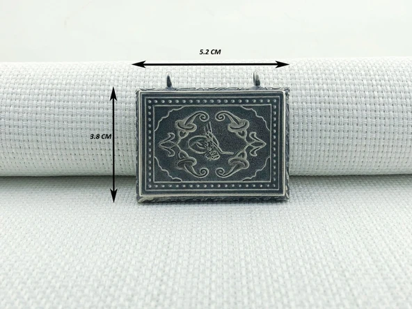 925 Ayar Gümüş Osmanlı Tuğralı Muska Kabı Kolye Ucu - Resim 3